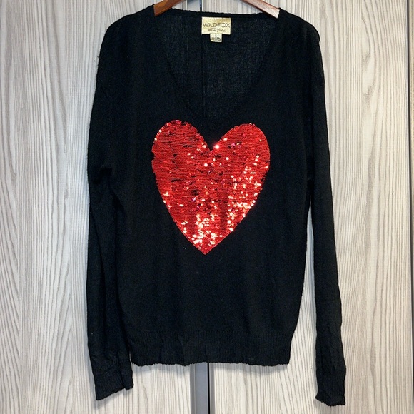 Wildfox White Label Red Sequins Heart ♥️ ~ in Black - Picture 4 of 14